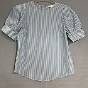 Pop Sugar Women's Striped Puff‎ Sleeve Back Button Top Size S Nautical Preppy